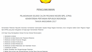 Pelaksanaan Seleksi Calon Pegawai Negeri Sipil (CPNS) Kementerian Pertanian Republik Indonesia Tahun Anggaran 2017